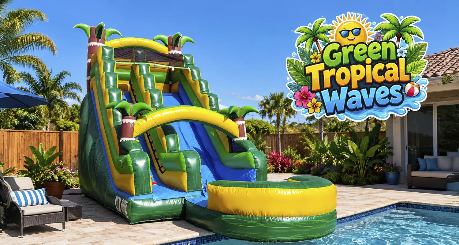Water slide rental in a tropical backyard